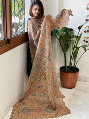 Teal Chinon Dupatta with Aari Embroidery - Masakalee