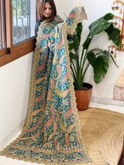 Teal Chinon Dupatta with Aari Embroidery - Masakalee