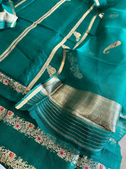 Teal Green Designer Banarasi Suit Set in Pure Silk - Masakalee