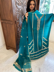 Teal Green Designer Banarasi Suit Set in Pure Silk - Masakalee