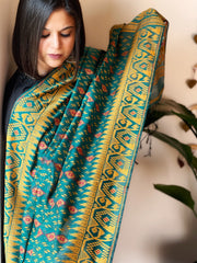 Teal Handwoven Jamdani Dupatta in Pure Muslin - Chanderi - Masakalee
