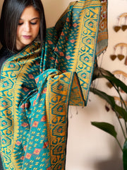 Teal Handwoven Jamdani Dupatta in Pure Muslin - Chanderi - Masakalee