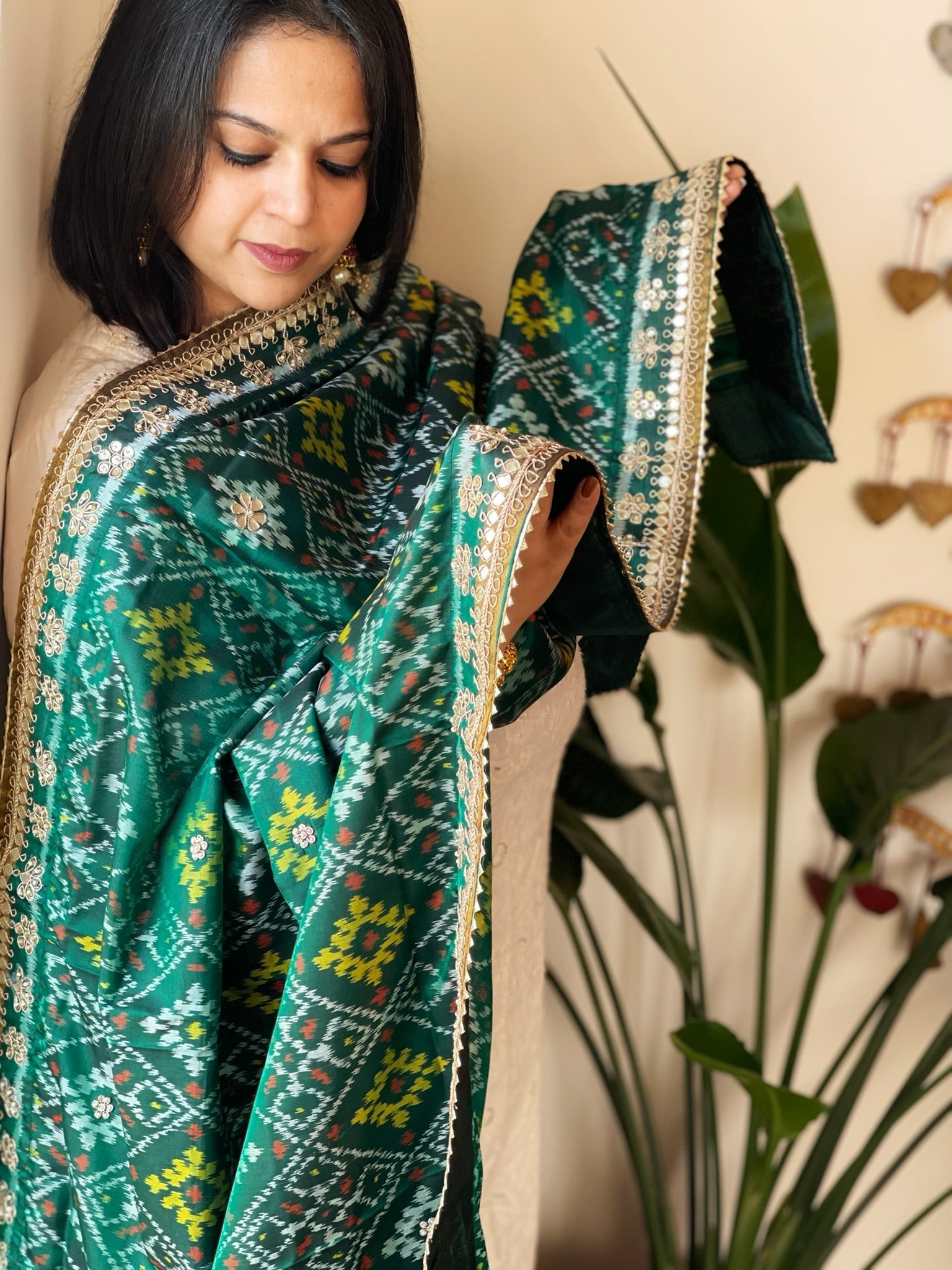 Teal Handwoven Rajkot Patola with Gotapatti Handwork in Pure Silk - Masakalee