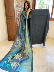 Teal Suit Set with Kantha Stitch Work on Glazed Cotton - Masakalee