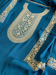 Teal Winter Suit Set with Aari Work in Pashmina Wool - Masakalee