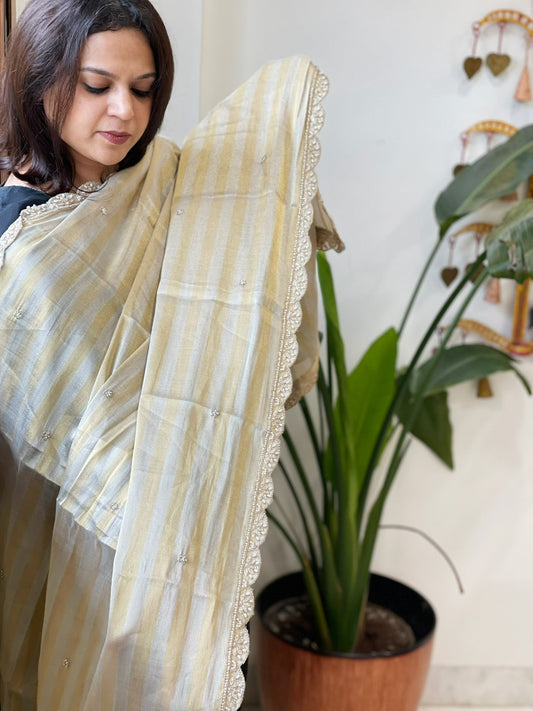 Tissue Chanderi Dupatta with Pearl, Cut Daana Handwork - Masakalee