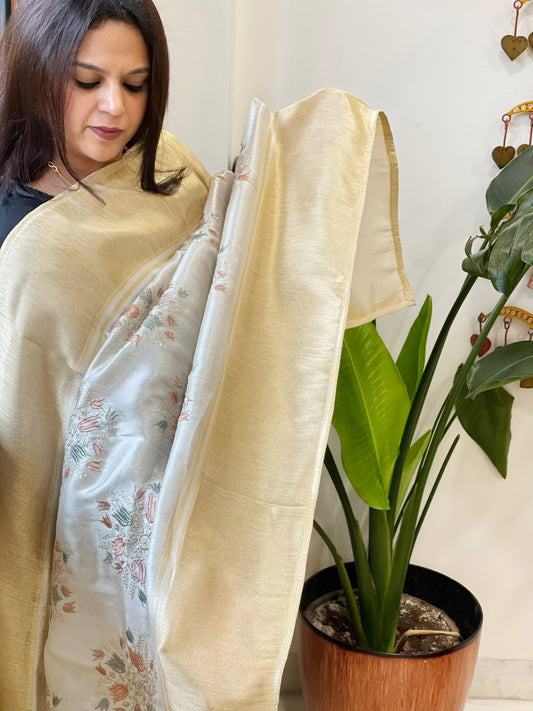 Tissue Chanderi Dupatta with Thread and Sequin Embroidery - Masakalee