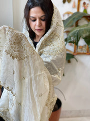 Tissue Crepe Dupatta with Pearl, Cut Daana and Sequin Handwork - Masakalee