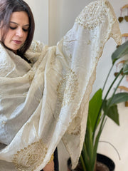 Tissue Crepe Dupatta with Pearl, Cut Daana and Sequin Handwork - Masakalee