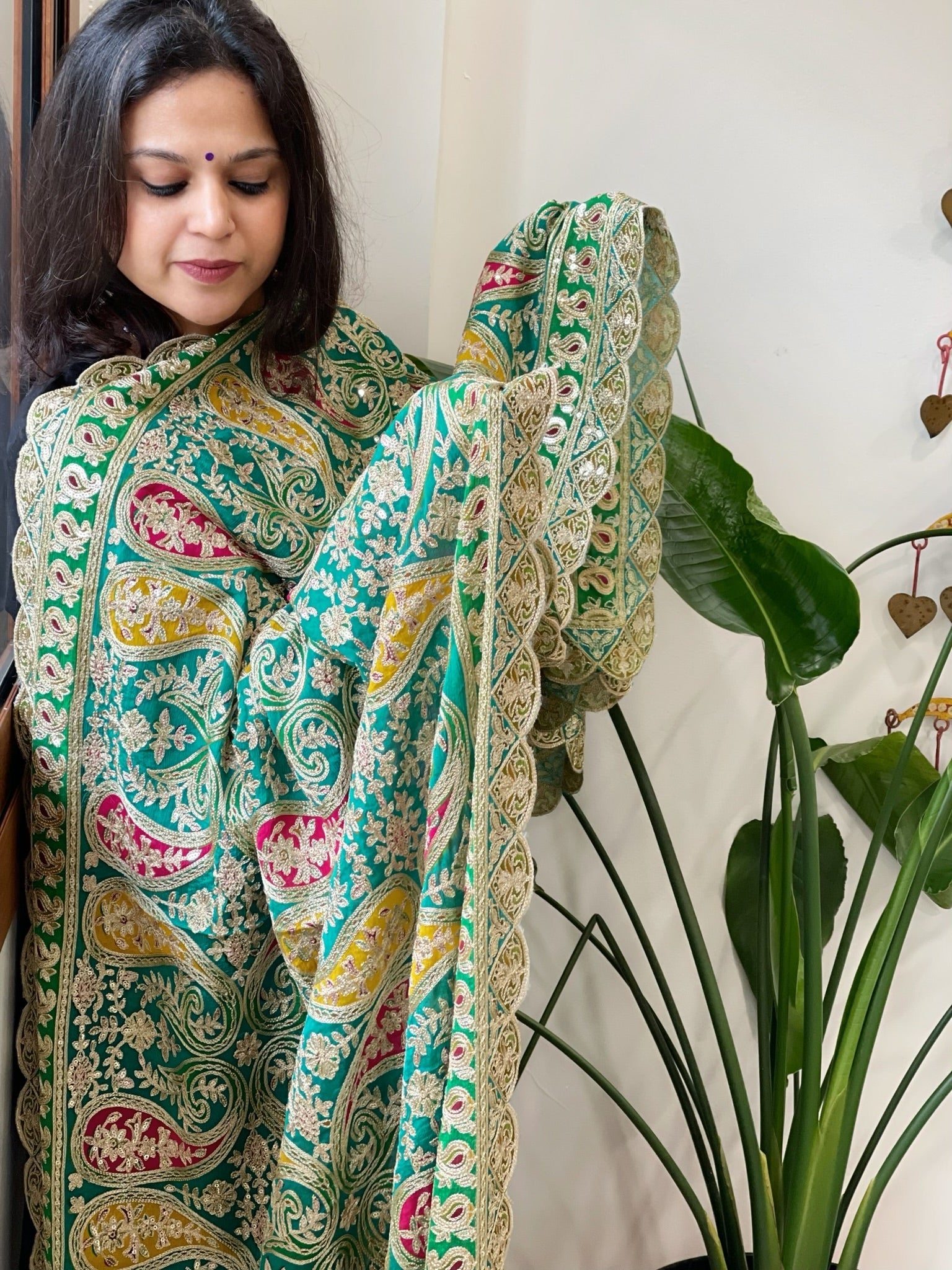 Turquoise Chinon Dupatta with Aari Embroidery - Masakalee
