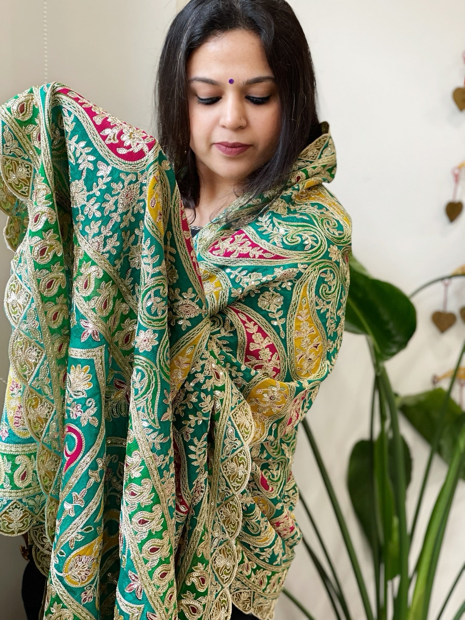 Turquoise Chinon Dupatta with Aari Embroidery - Masakalee