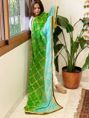 Turquoise, Green Chinon Dupatta with Gota Lace Work - Masakalee