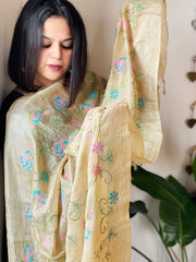 Tussar Silk Dupatta with cross - stitch embroidery - Masakalee