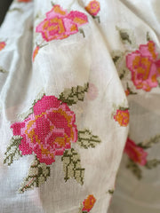 Tussar Silk Dupatta with cross - stitch embroidery - Masakalee