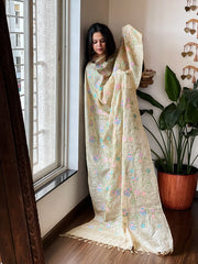 Tussar Silk Dupatta with cross - stitch embroidery - Masakalee