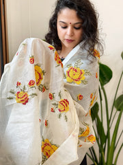 Tussar Silk Dupatta with cross - stitch embroidery - Masakalee