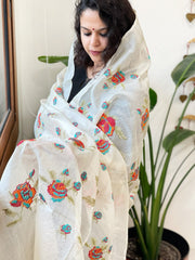 Tussar Silk Dupatta with cross - stitch embroidery - Masakalee