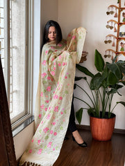 Tussar Silk Dupatta with cross - stitch embroidery - Masakalee