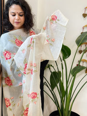 Tussar Silk Dupatta with cross - stitch embroidery - Masakalee