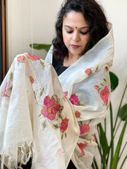 Tussar Silk Dupatta with cross - stitch embroidery - Masakalee