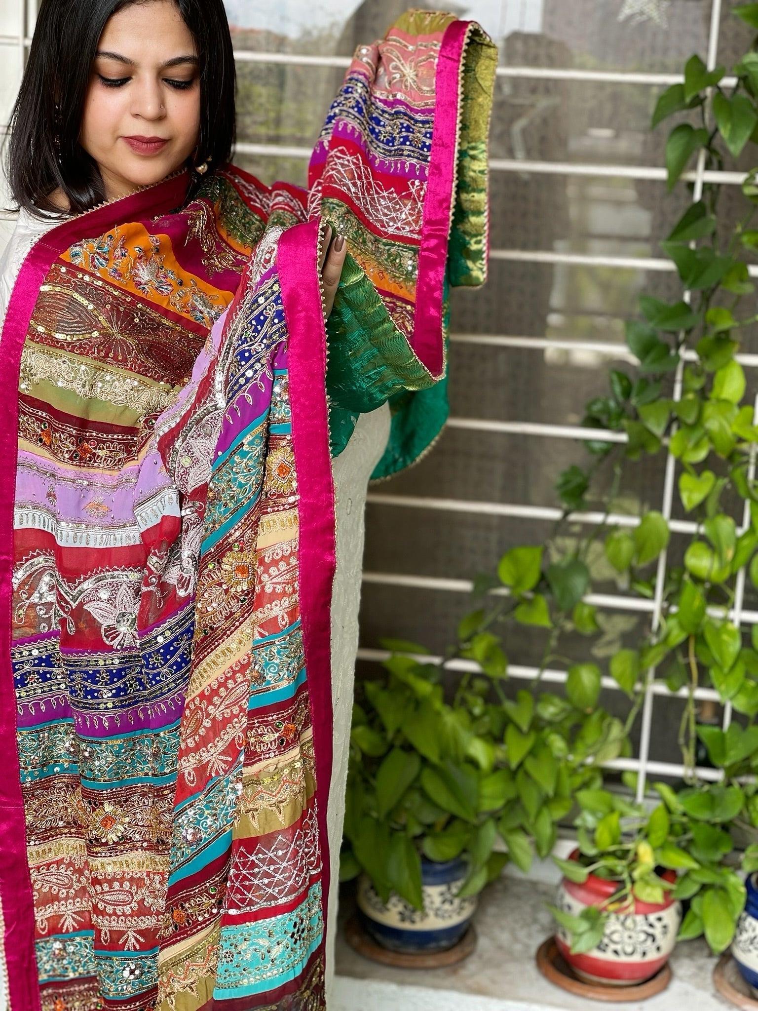 Vintage Dupatta in Pure Georgette, Chiffon - Masakalee