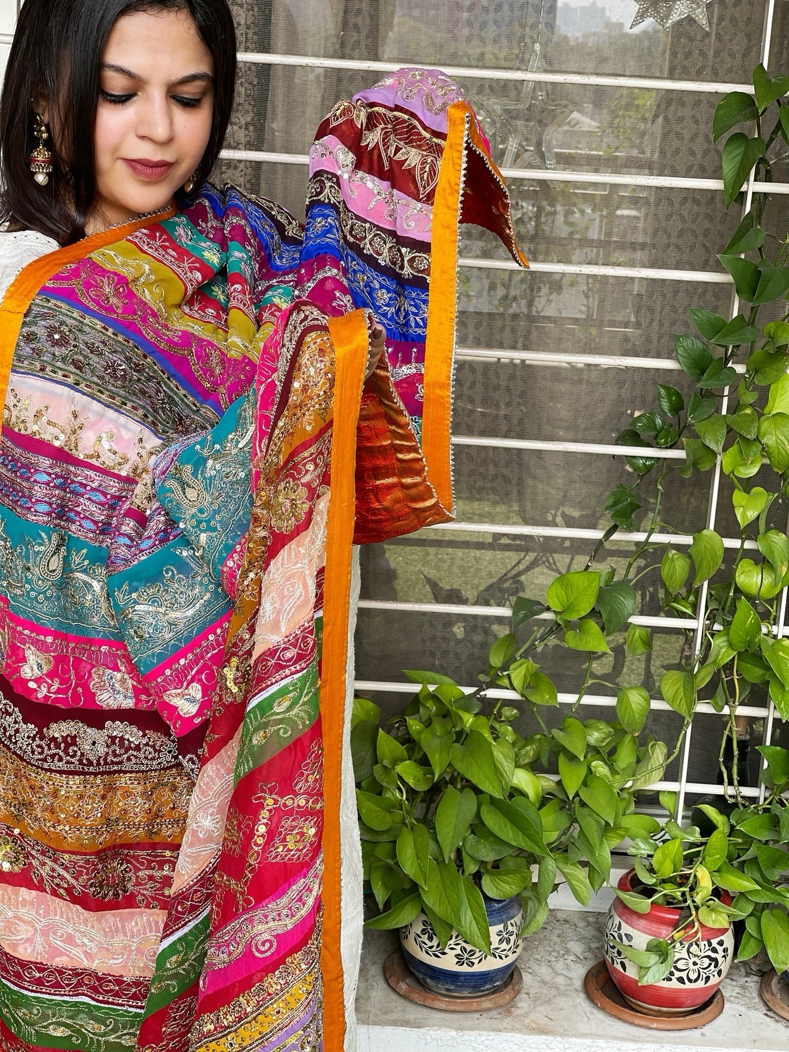 Vintage Dupatta in Pure Georgette, Chiffon - Masakalee