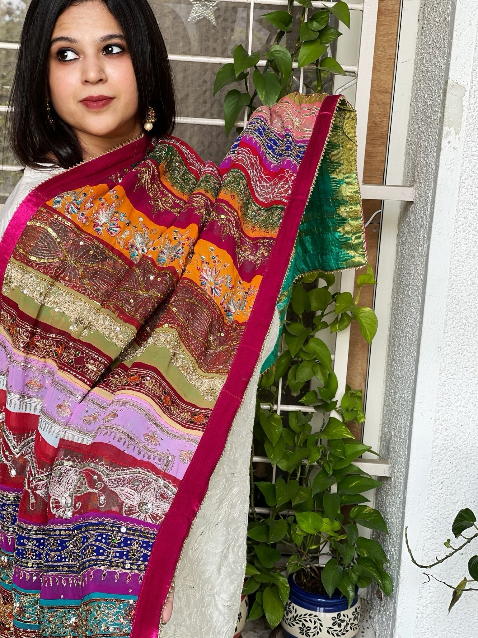 Vintage Dupatta in Pure Georgette, Chiffon - Masakalee