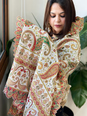 White Chinon Dupatta with Aari Embroidery - Masakalee