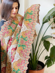 White Chinon Dupatta with Aari Embroidery - Masakalee