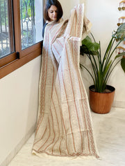 White Handmade Kantha Dupatta in Silk - Masakalee