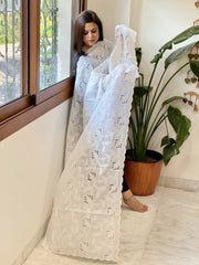 White Jaal Cut Work Dupatta in Kota Cotton - Masakalee