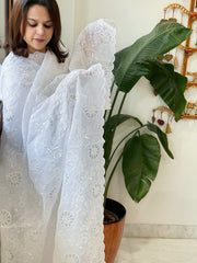 White Jaal Cut Work Dupatta in Kota Cotton - Masakalee