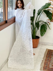 White Jaal Cut Work Dupatta in Kota Cotton - Masakalee