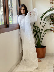 White Jaal Cut Work Dupatta in Kota Cotton - Masakalee