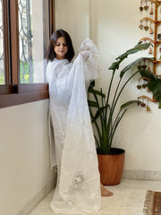 White Jaal Cut Work Dupatta in Kota Cotton - Masakalee