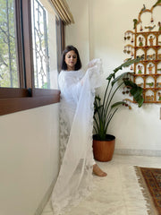 White Kota Cotton Dupatta with Cut Work - Masakalee