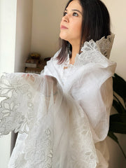 White Kota Cotton Dupatta with Cut Work - Masakalee