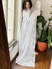 White Kota Cotton Dupatta with Cut Work - Masakalee