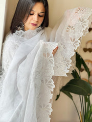 White Kota Cotton Dupatta with Cut Work - Masakalee