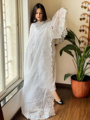 White Kota Cotton Dupatta with Cut Work - Masakalee