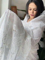 White Kota Cotton Dupatta with Cut Work Jaal - Masakalee