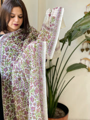 White Mul Cotton Handblock Printed Dupatta - Masakalee