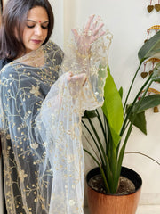 White Net Dupatta with Sequin and Cut Daana Embroidery - Masakalee