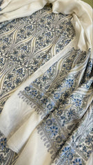 White Winter Suit Set with Aari Work in Pashmina Wool - Masakalee