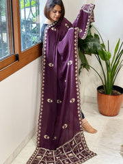 Wine Crepe Dupatta with Pearl, Cut Daana, Gold Thread & Sequin Embroidery - Masakalee