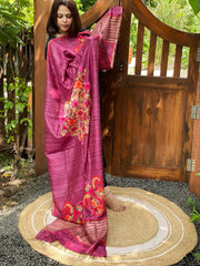 Wine Kashmiri Aari Embroidered Dupatta in Geecha Silk - Masakalee