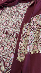 Wine Winter Suit Set with Aari Work in Pashmina Wool - Masakalee
