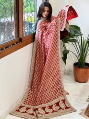 Woven Bandhej Banarasi Dupatta in Fine Georgette with Zardosi Work - Masakalee