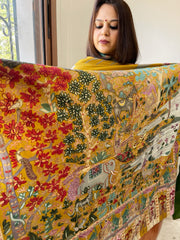 Woven Pashmina Kalamkari Shawl with Thread Embroidery - Masakalee