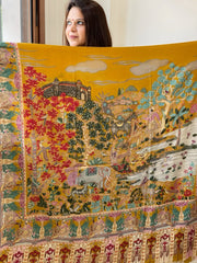 Woven Pashmina Kalamkari Shawl with Thread Embroidery - Masakalee